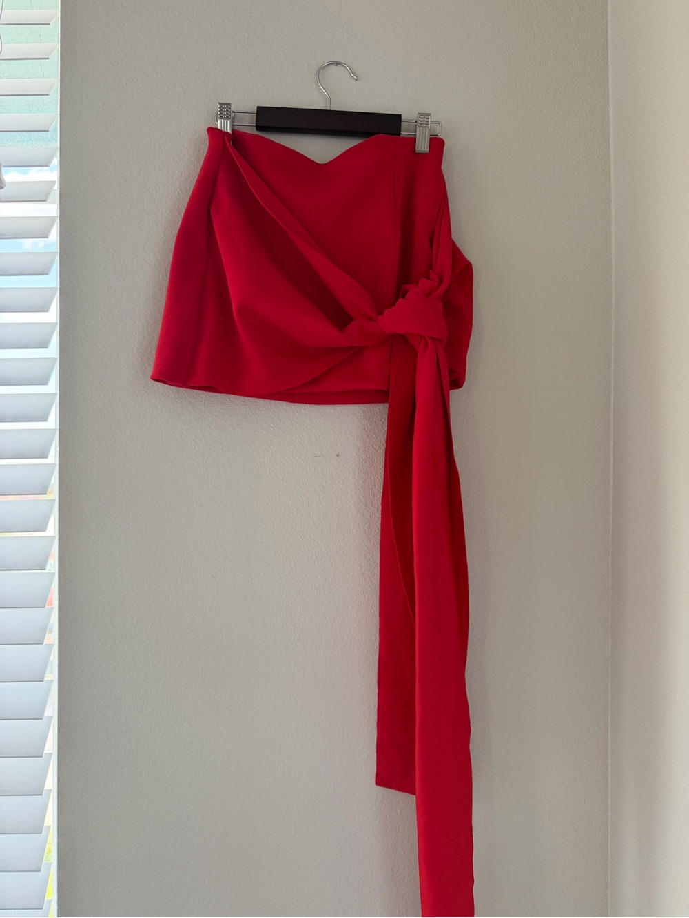 AKIRA Red Asymmetric Tie Mini Skirt